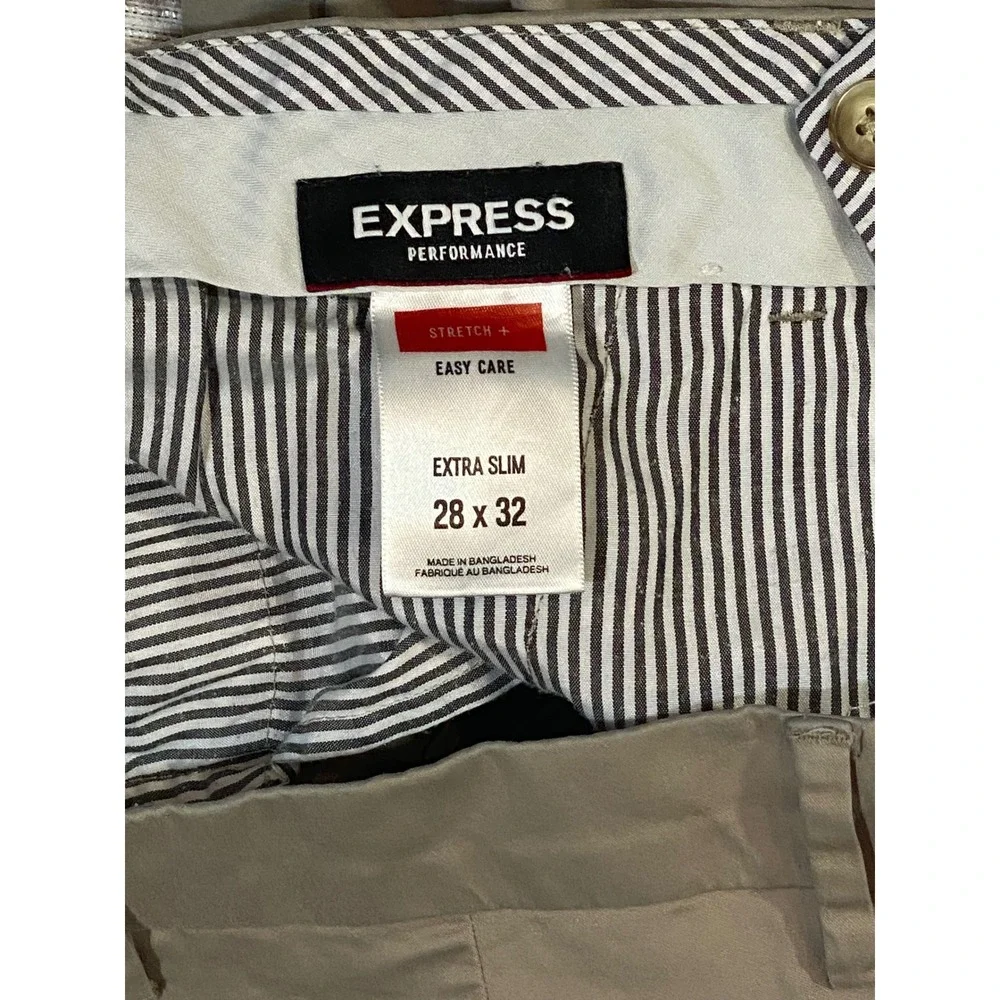 Express Performance Extra Slim Chino Pants Mens 28x32 Taupe Khaki Stretch+